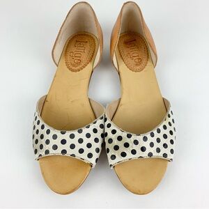 Latigo Mollee Polka Dot Black White Brown Leather Peep Toe Flats 7.5